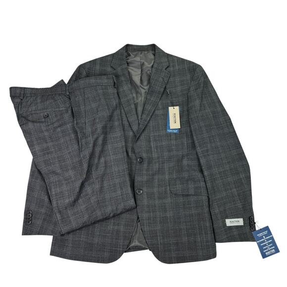 Kenneth Cole Mens 2-Piece Ready Flex Slim Fit Plaid Suit Charcoal 42R 35W - Picture 1 of 10